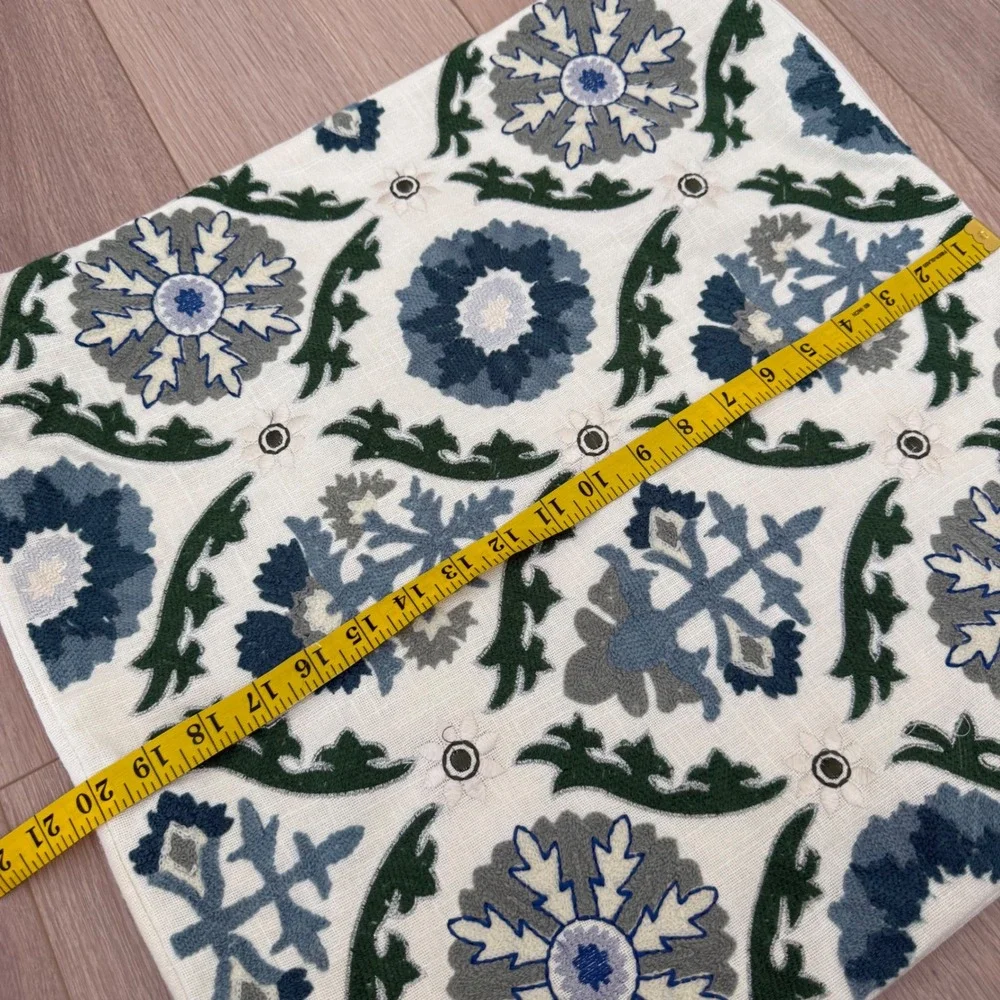J6 Moss & Willow Sally Embroidery Pillow Covers Set of 2 Blue Green Floral 20x20